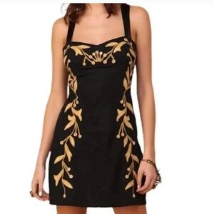 Free People Black Dress with Gold Leaf Embroidery